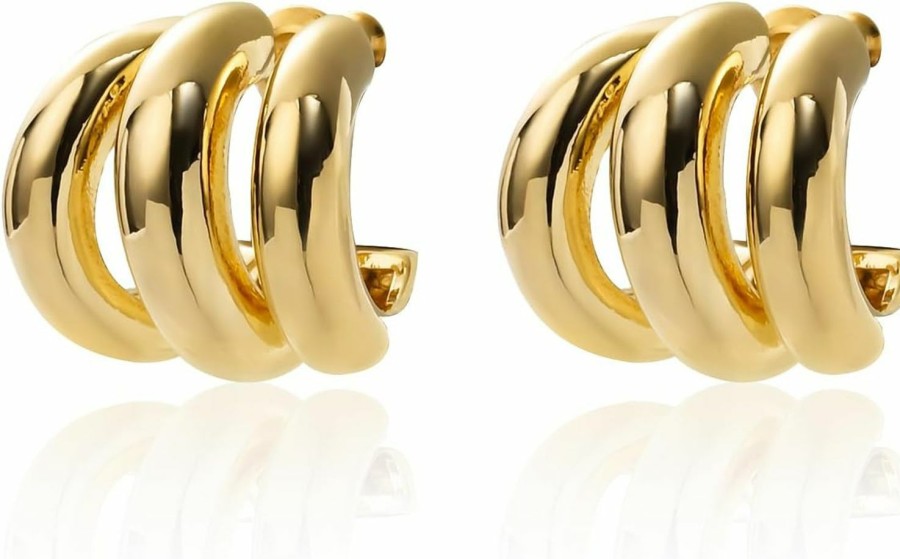 ABILITH Abilith Silver And Gold Triple Hoops Earrings For Women Trendy Two Tone Hoop 18K Chunky Gold Earrings | Earrings