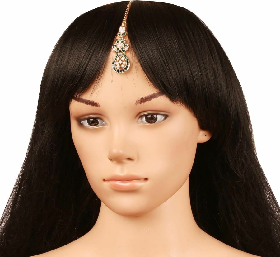 Touchstone Touchstone Indian Tikka Jewelry Hair Accessories Maang Tikka Bindi Head Piece For Women Mangtika Gold Headpiece Hair Bollywood Forehead Small Simple Crystal White Stone Kundan In Gold Or Silver Tone | Earrings