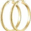 KFERAXSZ Kferaxsz 14K Gold Hoop Earrings For Women 14K Gold Earrings Hoops X-Shaped Wave Engraving Big Gold Hoops Earrings For Women Earrings 35Mm | Earrings