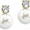 Mariell Mariell White Pearl Bridal Earrings With Cubic Zirconia Crystal Top, 9Mm White Pearl Stud Earring, Perfect For Brides, Bridesmaids, Wedding Party And Everyday Wear | Earrings