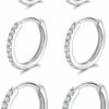 Fcebsty 3 Pairs Sterling Silver Small Hoop Earrings Cubic Zirconia Cuff Earrings | Tiny Cartilage Huggie Hoop Earrings Piercing Jewellery For Women Girls | Earrings