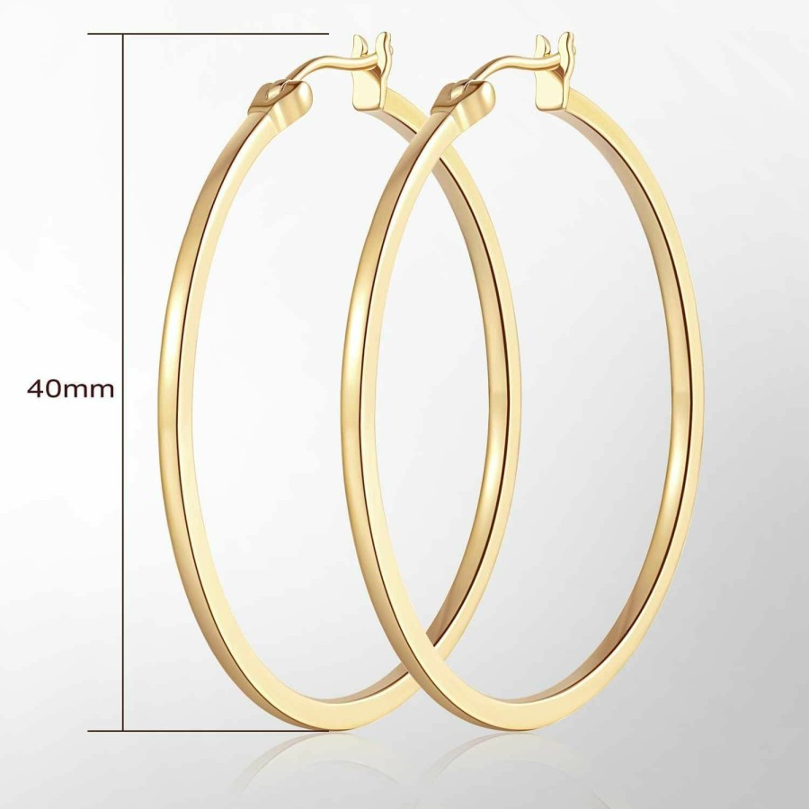 Aidomiya Aidomiya 14K Gold Hoop Earrings For Women Large Gold Hoop Earrings Round Square-Edge Gold Earrings For Women 14 Karat Gold Hoops Earrings Women'S Hoop Earrings (40Mm) (40Mm-Yellow Gold) | Earrings