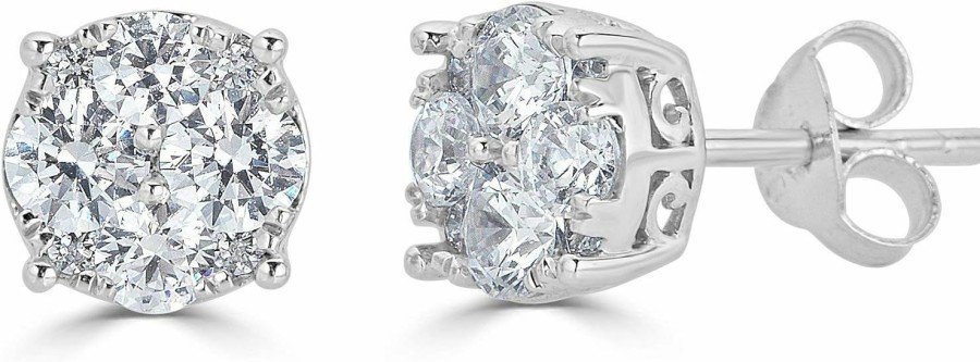 Fifth and Fine 1/2Ct Women Round Diamond Stud Earrings Set In Sterling Silver | Earrings