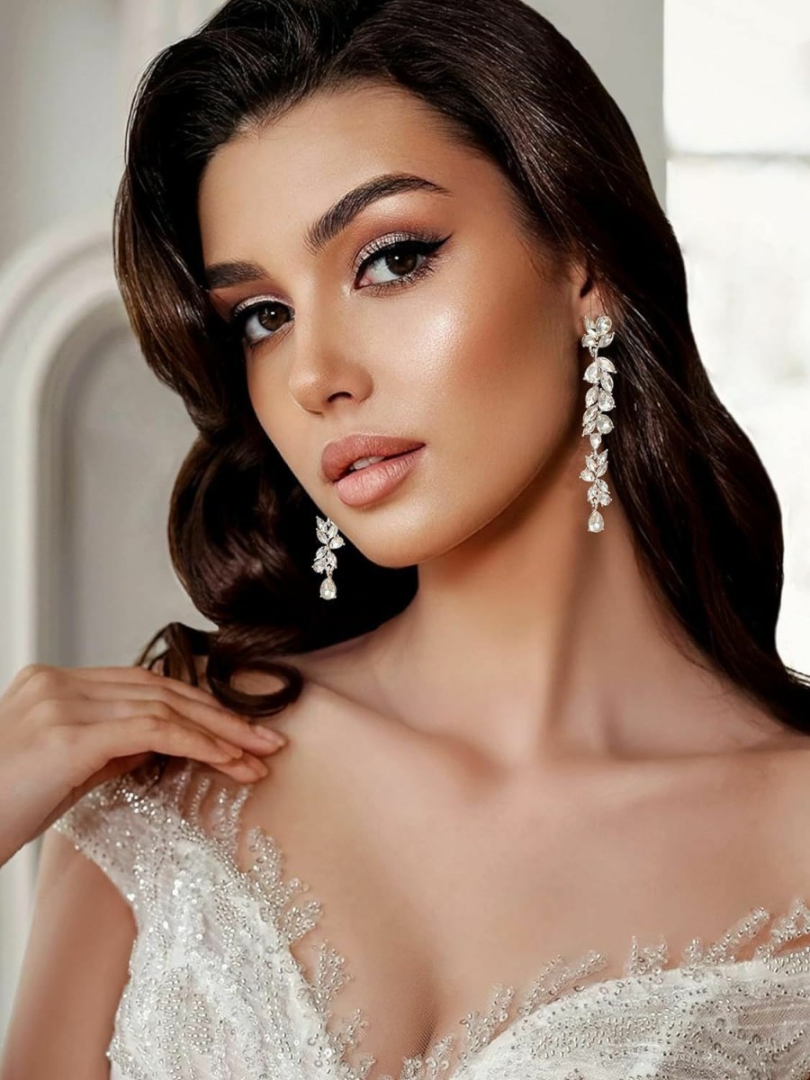 SWEETV Sweetv Long Rhinestone Dangle Earrings For Women, Wedding Bridal Earrings For Brides, Crystal Chandelier Drop Earrings For Prom Or Pageant | Earrings