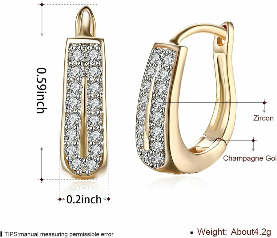 WSKFLY Wskfly 14K Gold Plated Pattern Cutout/Double Row Diamond Earrings For Womens, Cubic Zirconia Hoop Earrings | Earrings