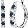 Gem Stone King Gem Stone King 925 Sterling Silver Blue Sapphire And White Lab Grown Diamond Accent Hoop Earrings For Women (0.83 Cttw, 22Mm = 0.85 Inches Diameter) | Earrings