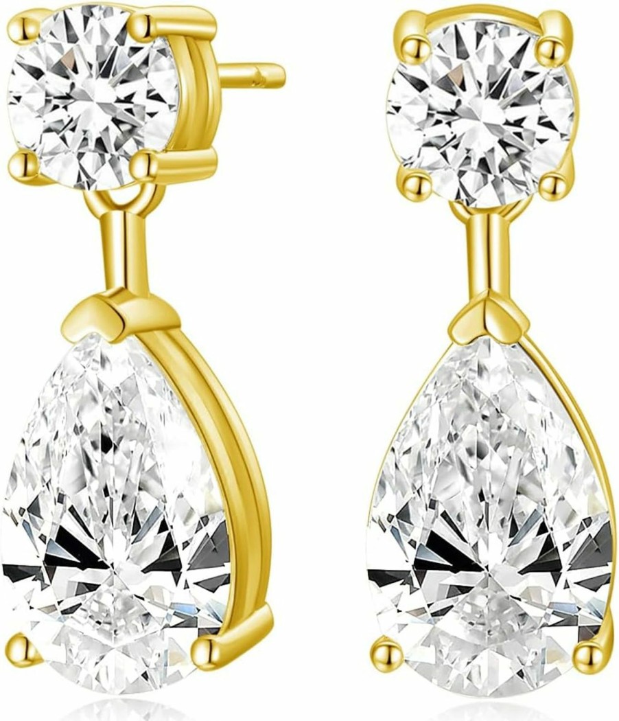 EAMTI Eamti Teardrop Wedding Earrings For Women Cubic Zirconia Dangle Bridal Earrings 925 Sterling Silver Post Pear Cut Earring For Prom Bridesmaid | Earrings