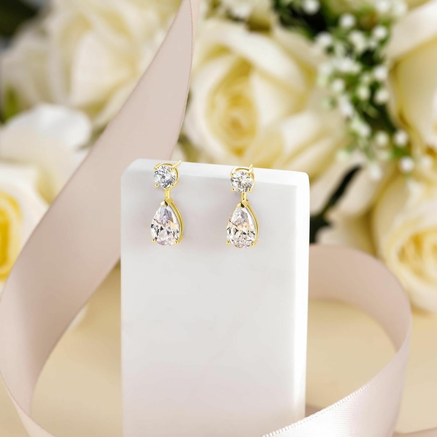 EAMTI Eamti Teardrop Wedding Earrings For Women Cubic Zirconia Dangle Bridal Earrings 925 Sterling Silver Post Pear Cut Earring For Prom Bridesmaid | Earrings