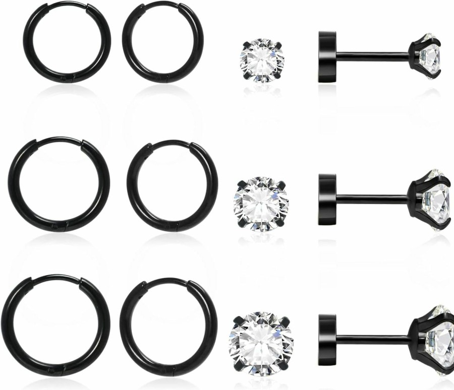 Sweetkiki Dainty 6 Pairs Earrings Sets For Multiple Piercing, Lightweight 14K Gold Plated Small Huggie Hoop Earrings, Flat Back Tiny Ball Cz Stud Earrings For Cartilage, Helix, Lobe, Hypoallergenic | Earrings