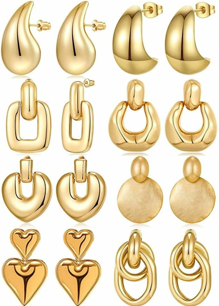 Coolkin 8 Pairs Gold Silver Drop Dangle Earrings For Women Statement Earrings Long Waterdrop Earrings For Women Earrings Teardrop Big Earrings Fashion Jewelry Set For Women And Girls | Earrings