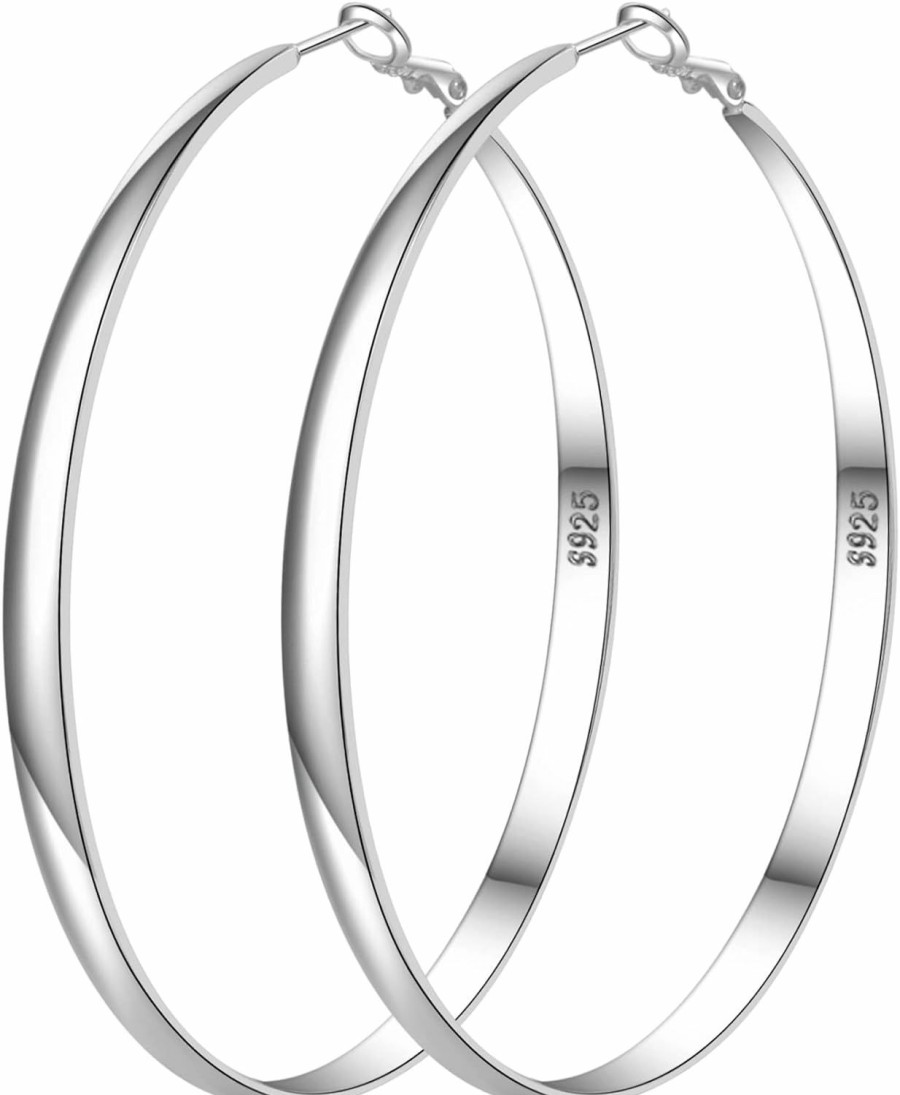 PABBEU Pabbeu Sterling Silver Hoop Earrings For Women S925 Silver Hoop Earrings Large Silver Hoop Earrings Hypoallergenic Thin Oversize Big Silver Hoop Earrings Sterling Silver Earrings For Girls | Earrings