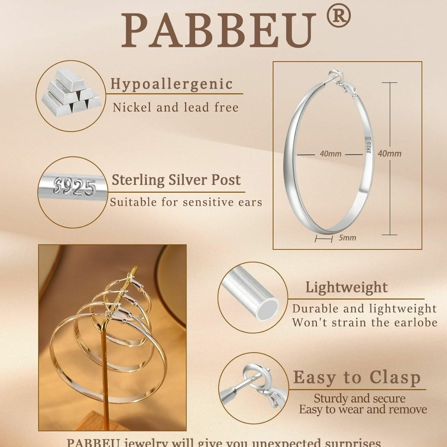 PABBEU Pabbeu Sterling Silver Hoop Earrings For Women S925 Silver Hoop Earrings Large Silver Hoop Earrings Hypoallergenic Thin Oversize Big Silver Hoop Earrings Sterling Silver Earrings For Girls | Earrings