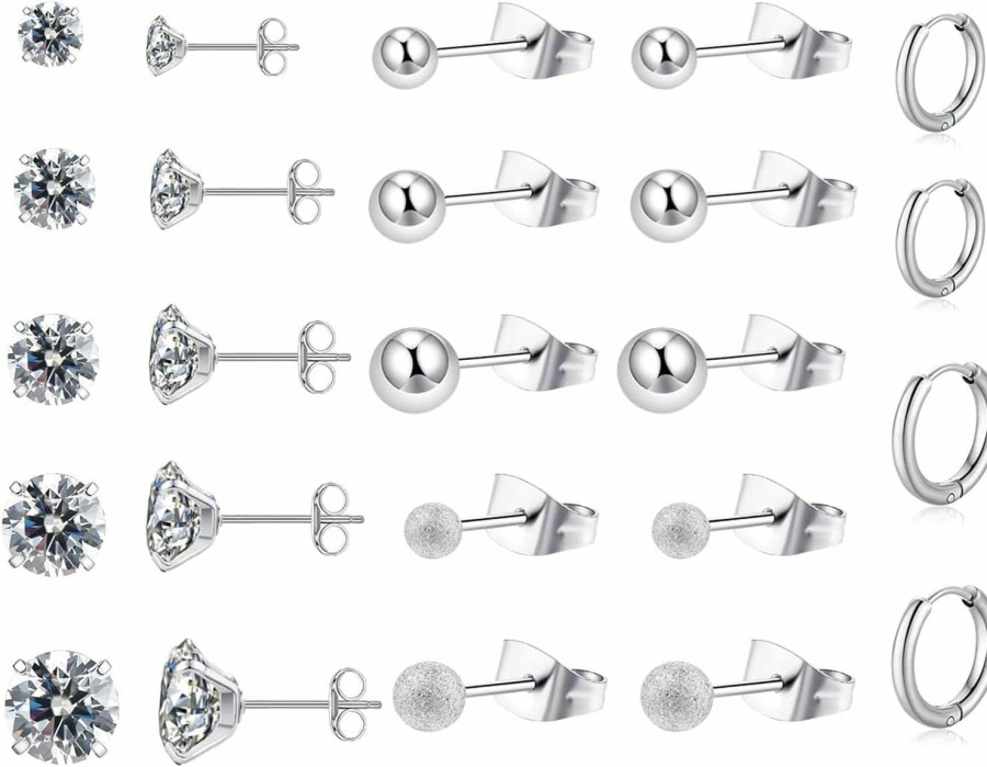 KANOUE Kanoue 10 Pairs Surgical Steel Earrings Sets For Multiple Piercing Lightweight Small Huggie Hoop Earrings Cz Stud Earrings For Women Trendy Cartilage Hypoallergenic | Earrings