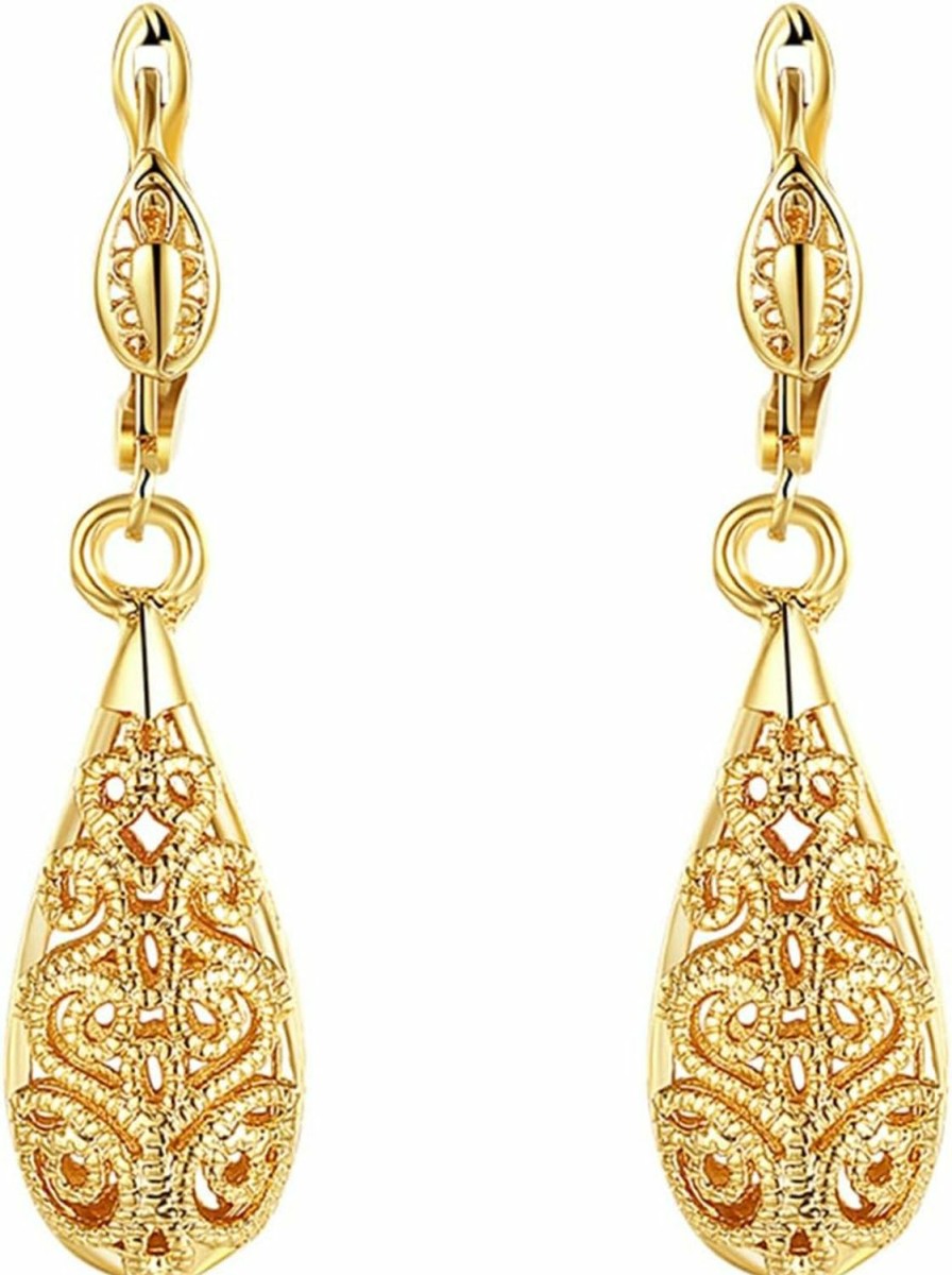 WSKFLY Wskfly Gold Dangle Earrings For Women, 18K Gold Plated Waterdrop Cutout Drop Earrings | Earrings