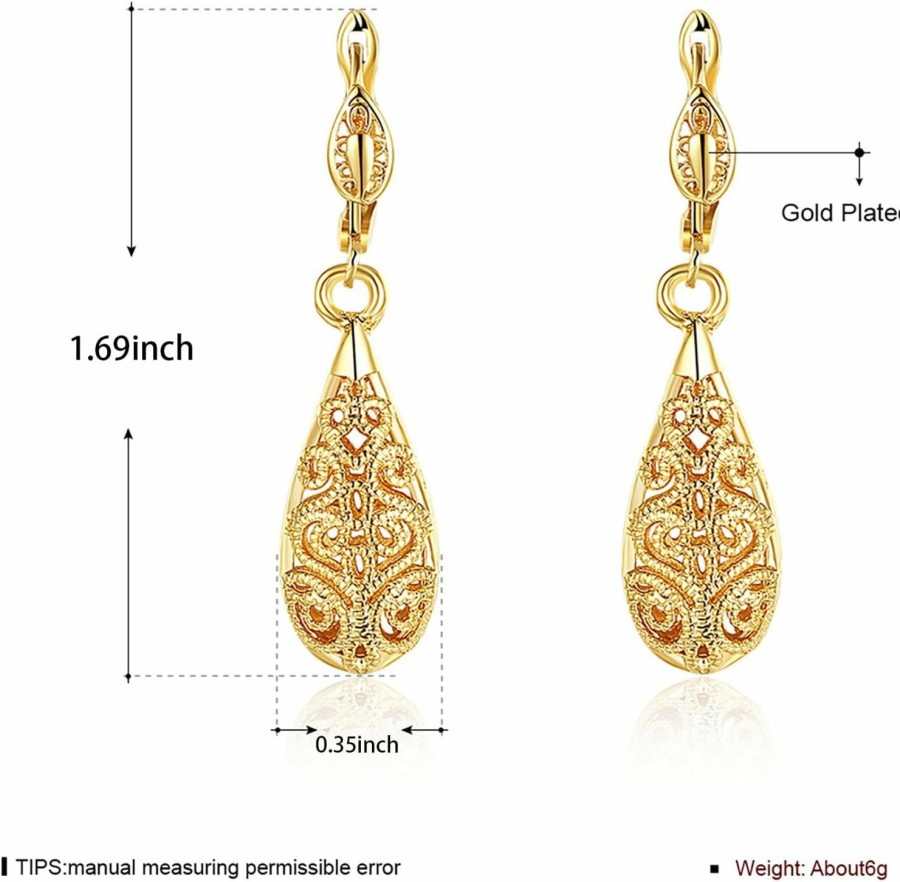 WSKFLY Wskfly Gold Dangle Earrings For Women, 18K Gold Plated Waterdrop Cutout Drop Earrings | Earrings