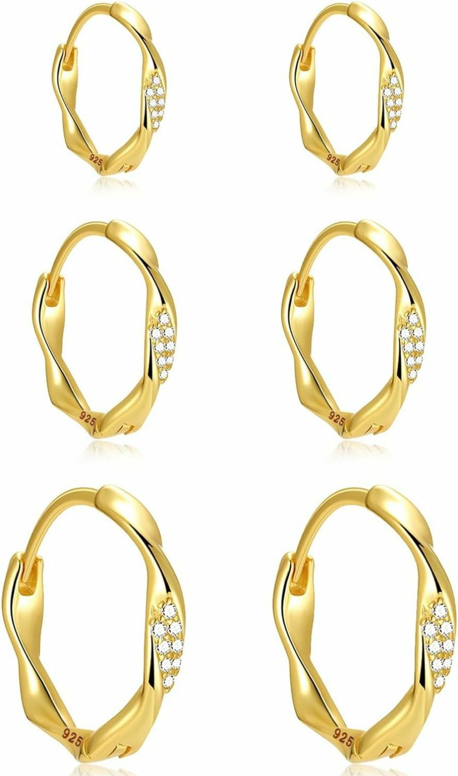 Ritach Ritach 3 Pairs Silver Square Hoop Earrings For Women,Chunky Minimalist Geometric 925 Silver Huggie Hoop Earrings For Girls | Earrings