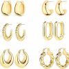 ALLHOLA 6 Pairs 14K Gold Hoop Earrings For Women Lightweight Chunky Hoop Earrings Multipack Hypoallergenic, Thick Open Twisted Huggie Hoops Earring Set Jewelry For Gifts. | Earrings