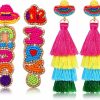 NVENF 2 Pairs Mexican Earrings Cinco De Mayo Earrings For Women, Beaded Fiesta Earrings Pinata Sombrero Chili Pepper Earrings Layered Tassel Earrings, Mexican Holiday Jewelry Gifts | Earrings