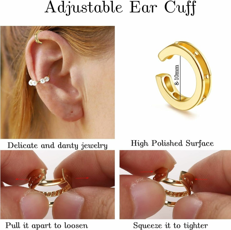 Besteel Besteel 66 Pcs Ear Cuff Earrings For Women Non Piercing, Hypoallergenic Fake Earrings, Silver Clip On Cartilage Earrings For Sensitive Ears, Gold Ear Wrap Earrings For Helix Cartilage, Cross X Double Line Cat Claw Cz Pearl Star Butterfly Ear Cuffs Non Piercing | Earrings