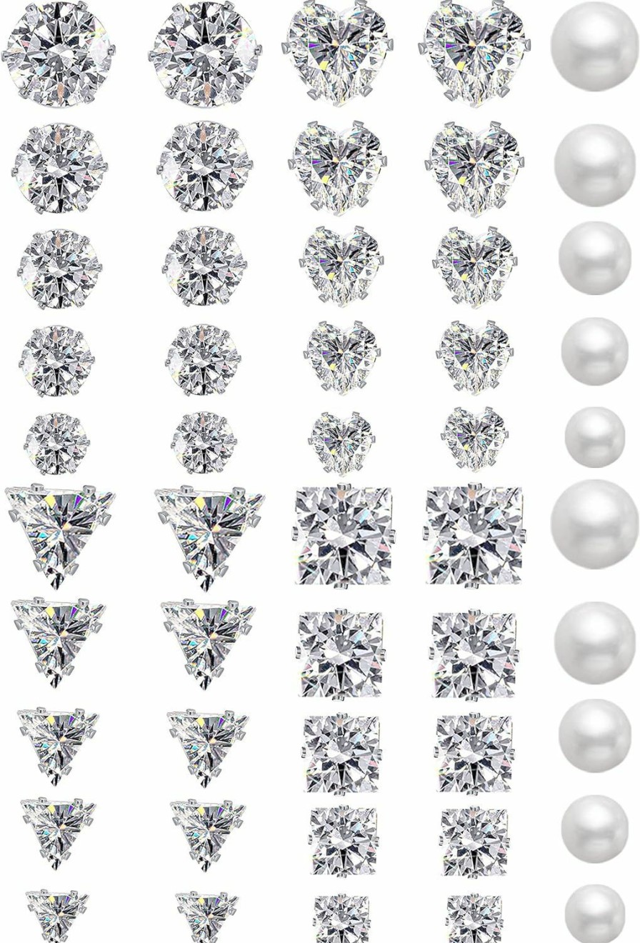 iF YOU Silver Stud Earrings Set For Women Men, 25 Pairs Stainless Steel Earring Pack, Hypoallergenic Cubic Zirconia Earrings Studs Jewelry | Earrings