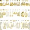 17KM 54 Pairs Gold Hoop Earrings Set For Women Multipack, Boho Fashion Statement Stud Hoop Earrings Pack With Pearl Butterfly Shaped Assorted Small Big Hoop Earrings Jewelry For Gift | Earrings