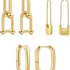 SLOONG Sloong 3 Pairs 14K Gold Plated Ball U Shape Pin Y2K Style Chunky Earring Link Chain Chunky Circle Hoop Earrings Paperclip Link Chain Jewelry Drop Dangle Earrings Set For Women Teen Girls | Earrings