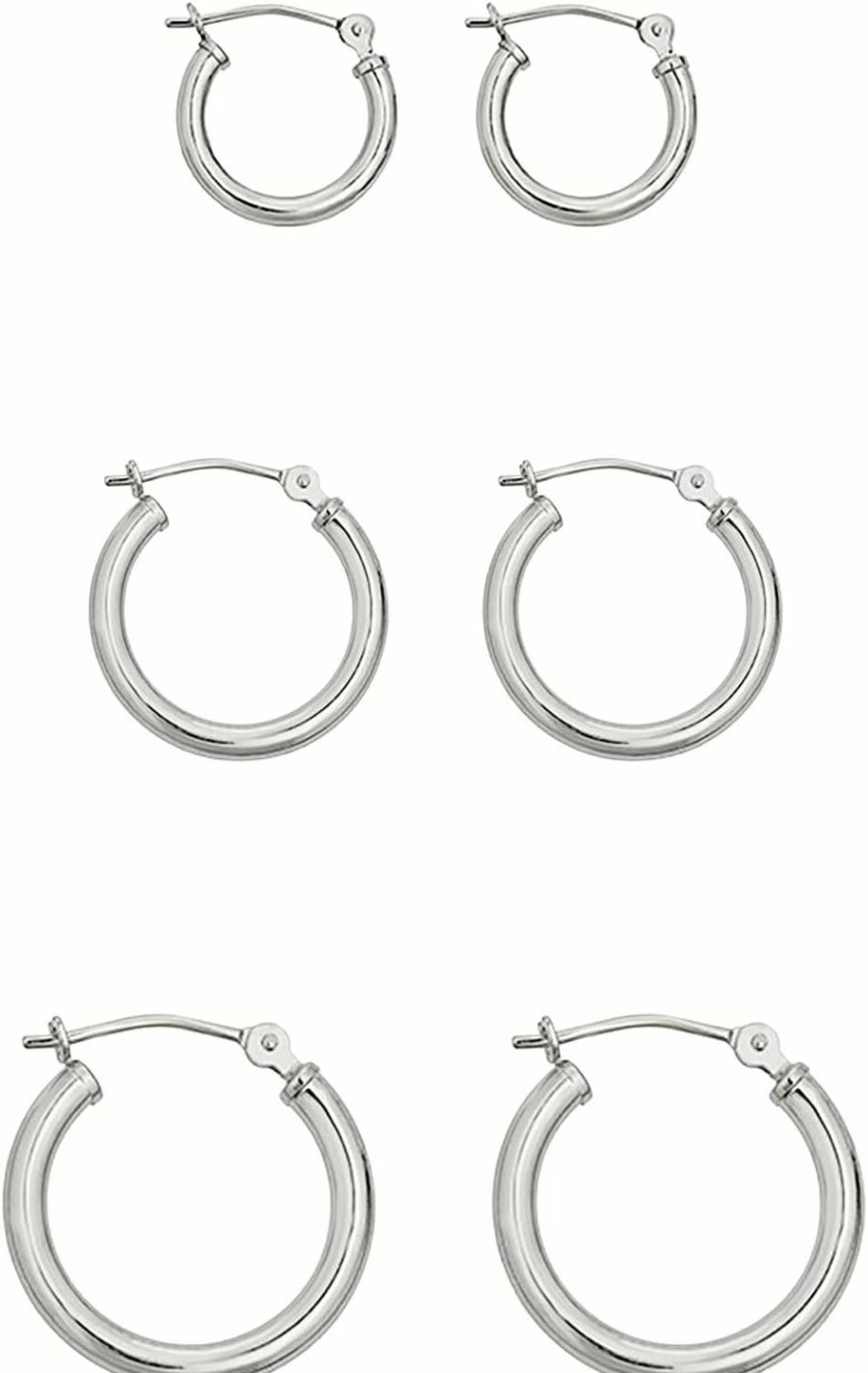 AVORA Avora 3-Pair Classic Polished 2Mm Tube Click-Top Hoop Earrings Set - Yellow Gold, White Gold Or Silver | Earrings