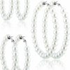 Hicarer 3 Pairs Pearl Hoop Earrings Pearl Earrings For Women Girl Brides Gift (Silver Earring Needle) | Earrings