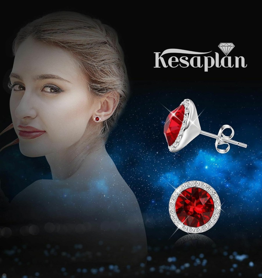 KesaPlan Kesaplan Sterling Silver Crystals Stud Earrings For Women Girls, Made Of Austria Crystals, Round-Cut Rhinestone Halo Girls Bridal Earring Hypoallergenic | Earrings