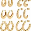 Ringcal Gold Hoop Earrings Set 14K Real Gold Plated Huggie Earrings Hypoallergenic Chunky Twisted Thick Jewelry For Multiple Piercing Christmas Gift For Women Girls | Earrings