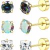 Jstyle Jstyle Surgical Steel Earrings For Women Men Hypoallergenic Stud Earrings For Sensitive Ears Flat Back Earrings Stud 20G Stainless Steel Cartilage Earring Opal Cz Small Flatback Stud Earrings Women | Earrings