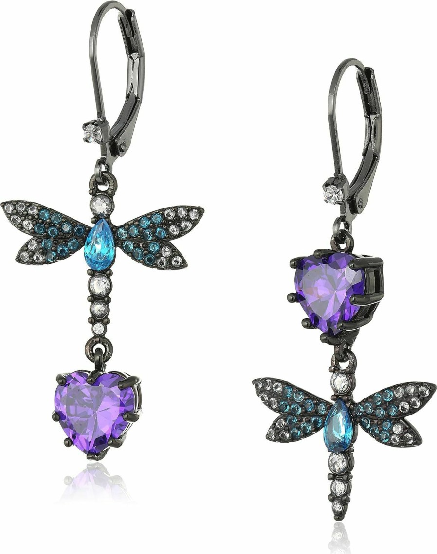 Betsey Johnson Betsey Johnson Cz & Butterfly Double Mismatch Drop Earring | Earrings