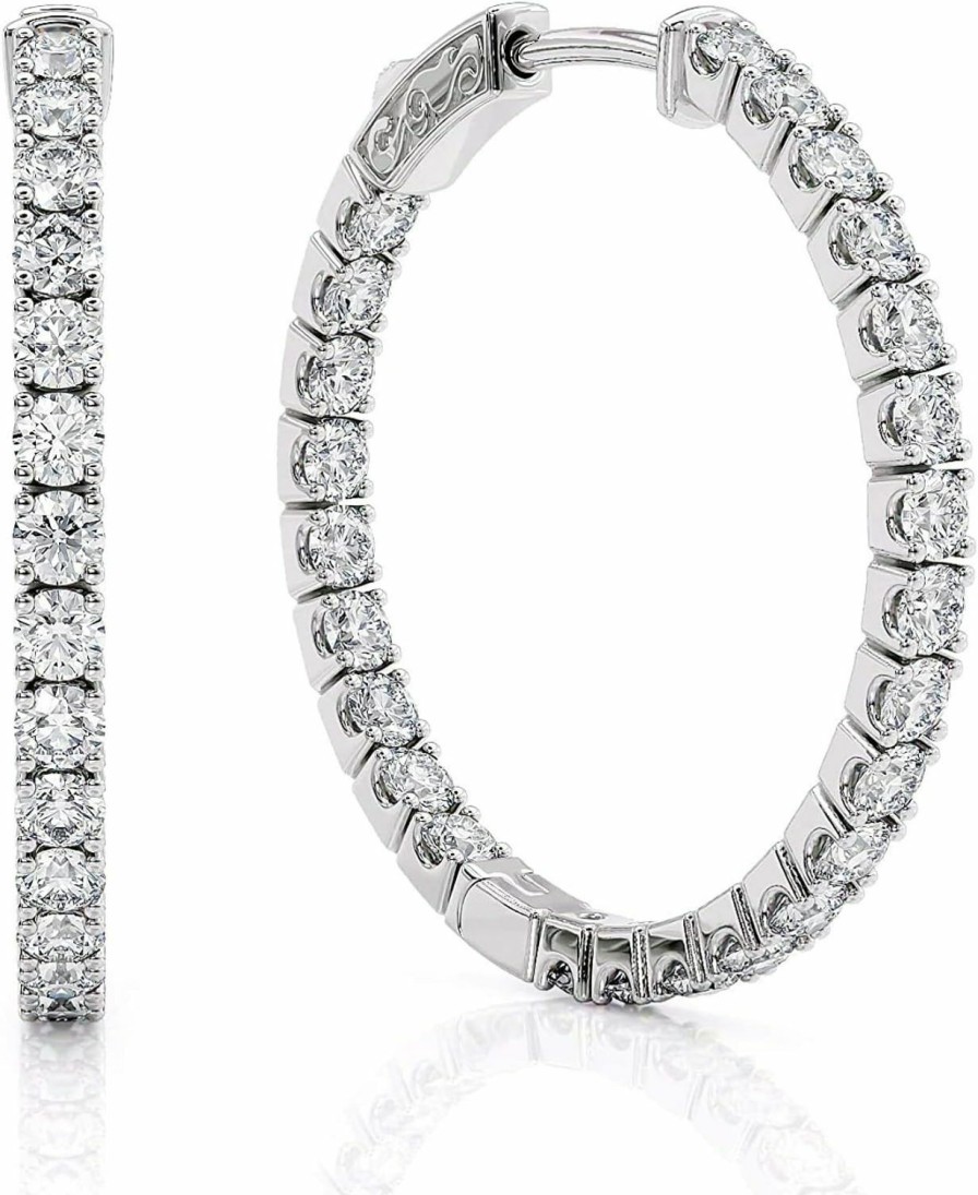 Beverly Hills Jewelers 1 Carat Diamond Inside Out Hoop Earrings For Women In 14K White Gold G-H Secure Lock By Beverly Hills Jewelers | Earrings