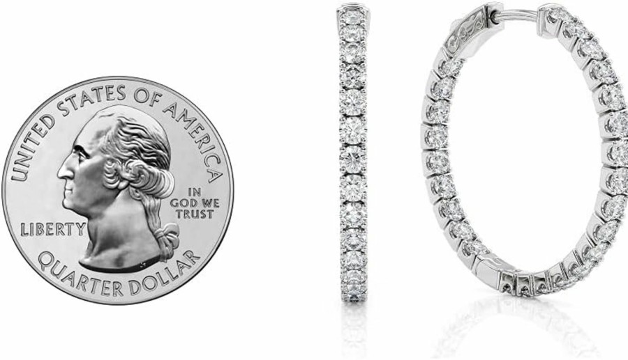 Beverly Hills Jewelers 1 Carat Diamond Inside Out Hoop Earrings For Women In 14K White Gold G-H Secure Lock By Beverly Hills Jewelers | Earrings