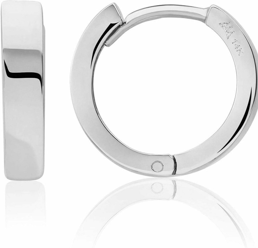 Art and Molly 14Kt Gold Huggie Hoop Earrings Minimalist Small Simple Thin Huggies For Women And Men Polished Flat Hinged Hoop | Earrings