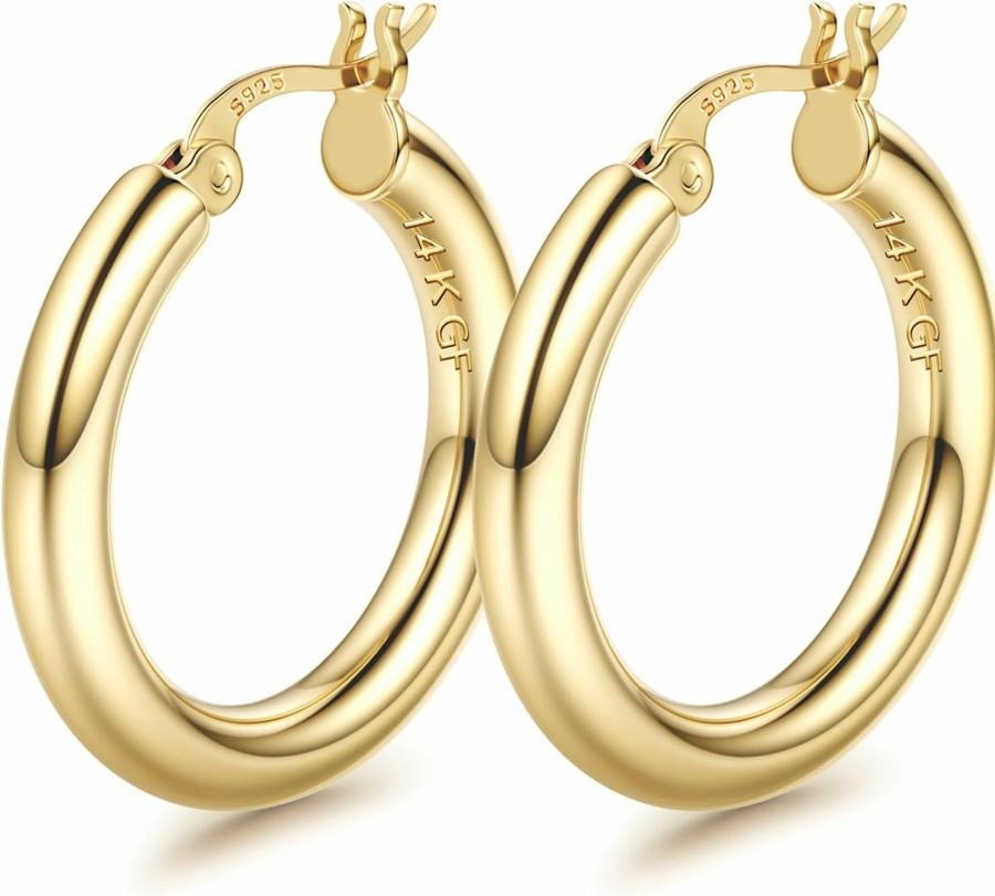 Besteel Besteel 14K Gold Filled Chunky Hoop Earrings For Women 925 Sterling Silver Post Hollow Tube Hoops Earrings 4Mm Thick Gold Hoop Earrings Hypoallergenic Lightweight Gold Large Hoop Earrings 25/30/40/50/60/70Mm | Earrings