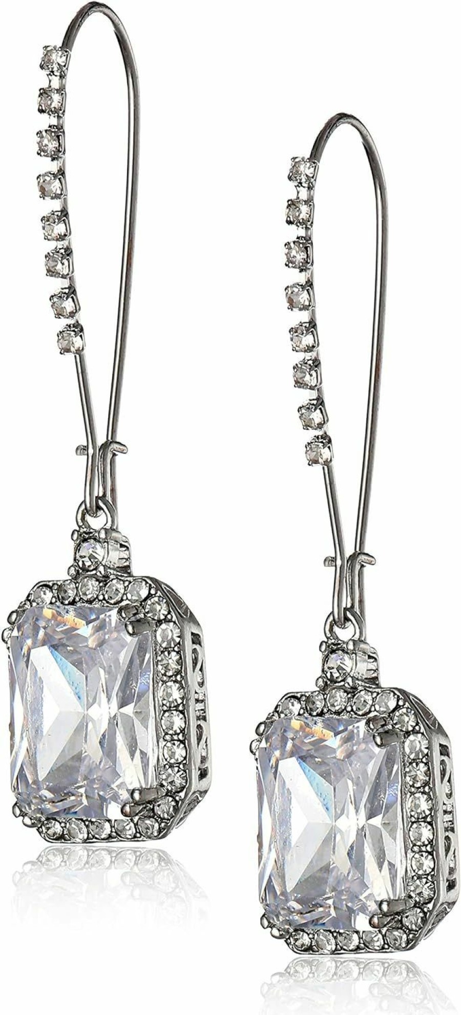 Betsey Johnson \"Cz Ears\" Crystal Cubic Zirconia Square Long Drop Earrings | Earrings