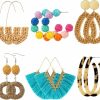 Ponpon Ponpon 6-18 Pairs Earrings For Women, Lightweight Summer Earrings Straw Earrings Fashion Geometric Statement Hoop Dangle Drop Earrings For Women | Earrings