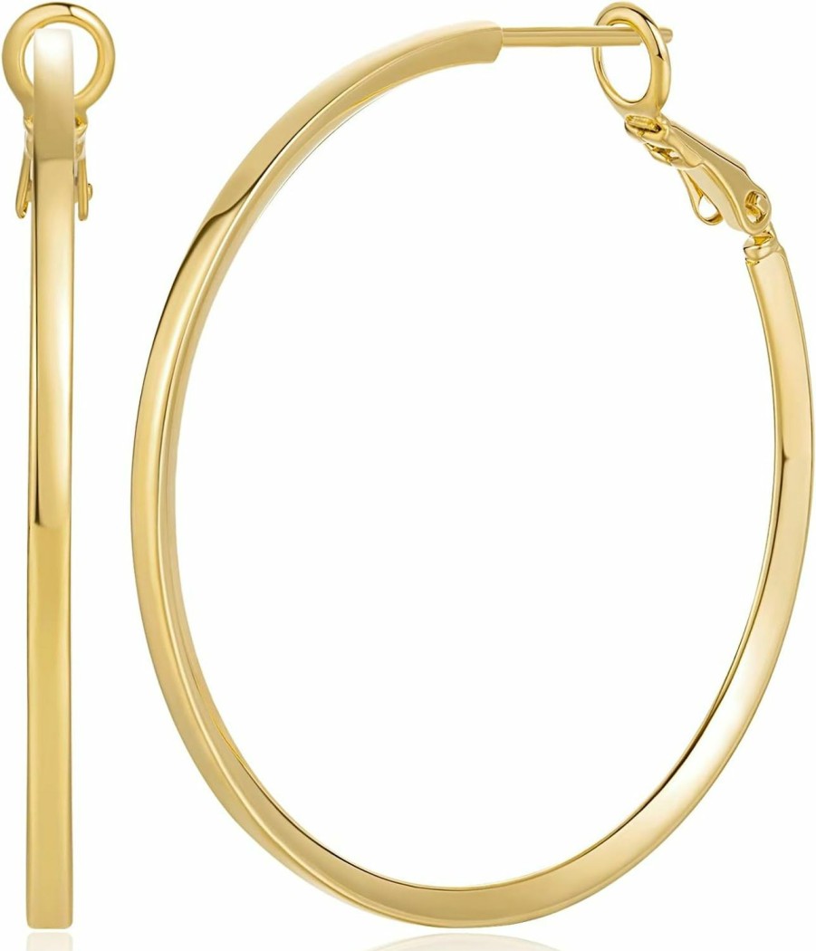 AIGAMIT Aigamit 14K Gold Hoop Earrings 14K Gold, Square-Edge Large Gold Hoop Earrings For Women, Large Gold Hoops, Gold Hoops Earrings Hoops, Dainty Thin Gold Hoops Earrings Gold Hoop Earrings (37Mm*2Mm) (Gold) | Earrings