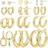 17 MILE 12 Pairs Gold Hoop Earrings Set For Women | 14K Gold Plated Lightweight Twisted Chunky Hoop Earrings Pack For Gift | Earrings