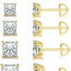 Amazon 18K Gold Plated Princess Cut Cubic Zirconia Screw Back Stud Earring Pack Of 5 Pairs (5 Pairs) | Earrings