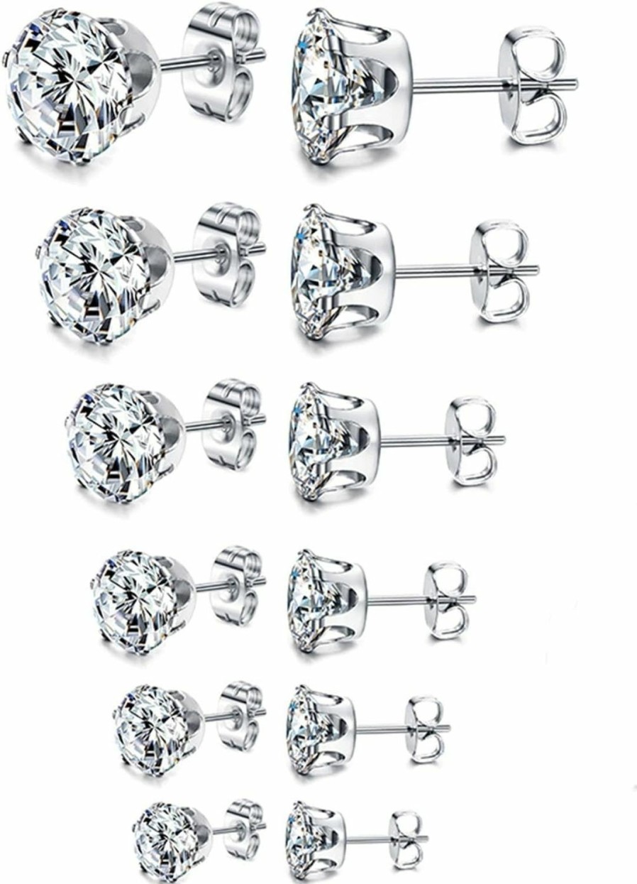 Jstyle Jstyle Stud Earrings For Women Mens Stainless Steel Earrings, 3-8Mm Round Cubic Zirconia Earrings Studs Ear Piercing Jewelry Set | Earrings