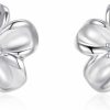 EVERU Everu Flower Stud Earrings Silver Earrings For Women Flower Earrings Silver Stud Earrings Plumeria Earrings 925 Sterling Silver Post Cubic Zirconia Hypoallergenic 8Mm | Earrings