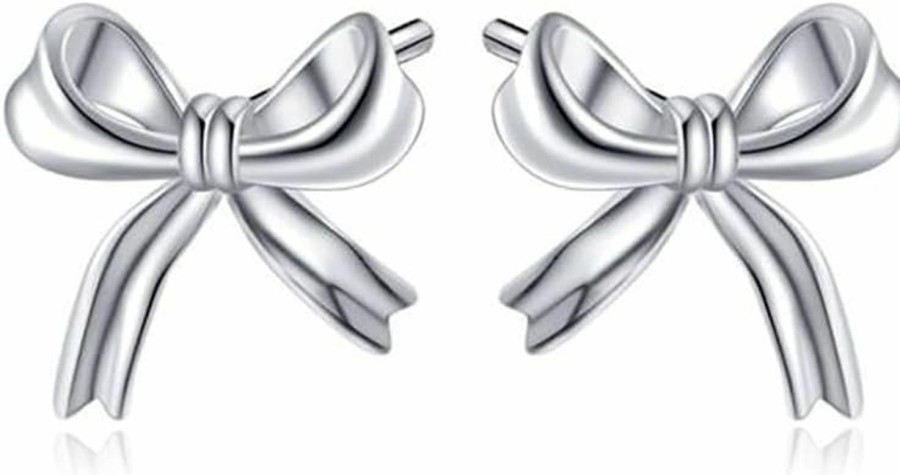 Reffeer Reffeer Solid 925 Sterling Silver Bow Stud Earrings For Women Girls Small Ribbon Stud Earrings Bowknot | Earrings