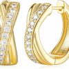 BANGALO Gold Hoop Earrings 14K Gold Earrings For Women Thick Small Diamond Hoop Earrings X-Shaped Gold Huggie Earrings Gold Hoop Earrings For Women 19Mm | Earrings