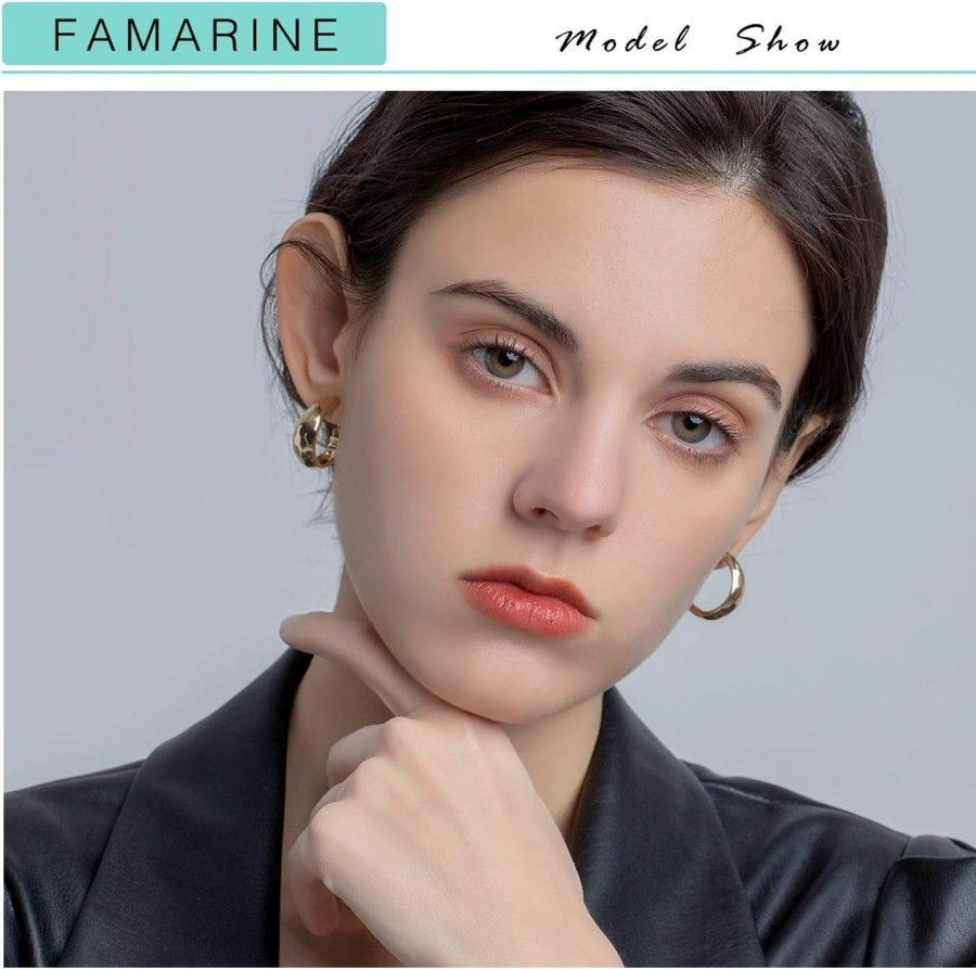 FAMARINE Famarine Gold Hoop Clip On Earrings For Women, Geometric Chunky Earrings Girls Gift, Gold Sliver | Earrings