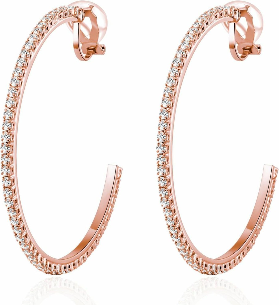 YOQUCOL Yoqucol 4.3Cm(1.7In) Clip On Hoop Earrings Cubic Zirconia Non Pierced Ears Hoops For Women Girls | Earrings