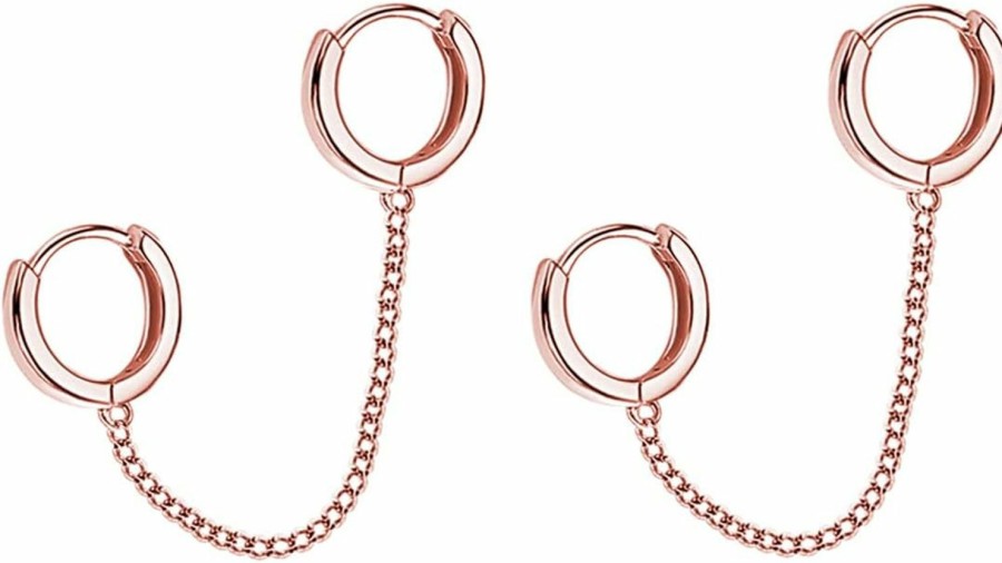 SLUYNZ Sluynz 925 Sterling Silver Double Hoop Earrings Chain For Women Teen Girls Minimalist Hoop Earrings Double Piercing Earrings Two Holes | Earrings