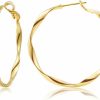 EYESHOCK 24K Gold Plated Twisted Big Hoop Earrings For Women, 2.0 | Earrings