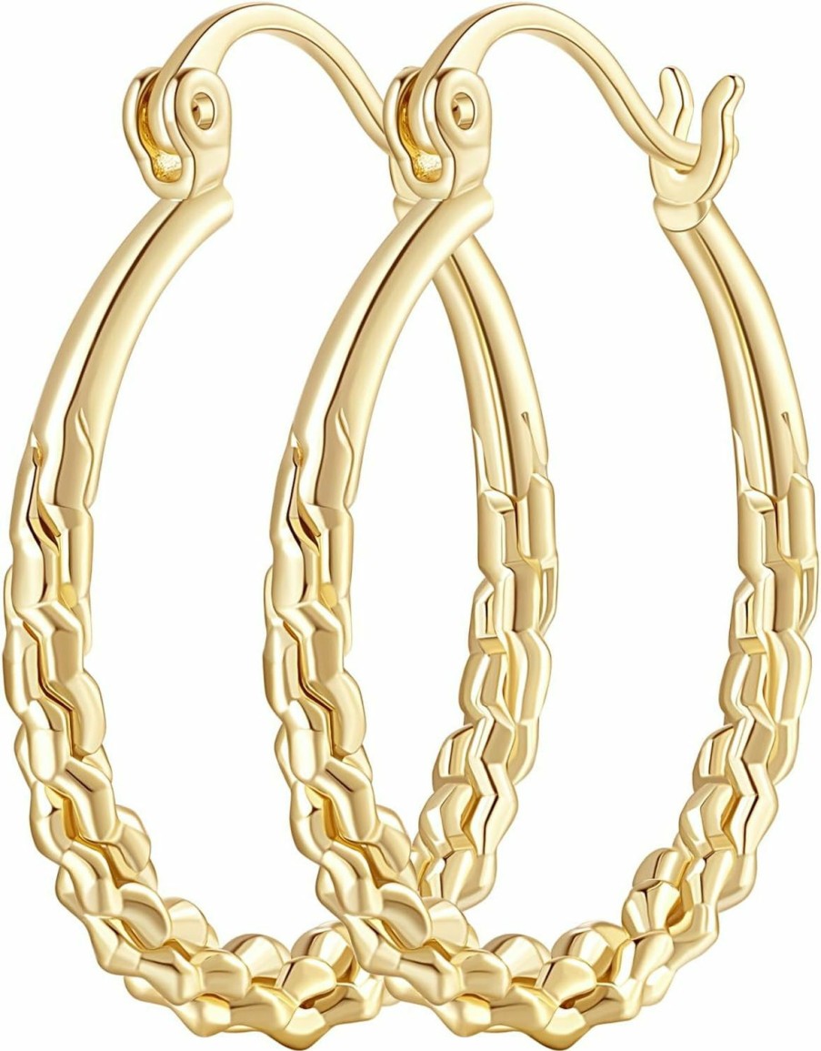 AMELINE Ameline Hoop Earrings Women 14K Gold Hoop Earrings For Women Gold Jewelry Gold Earrings Hoops With Twisted Raised Pattern 23.5Mm | Earrings